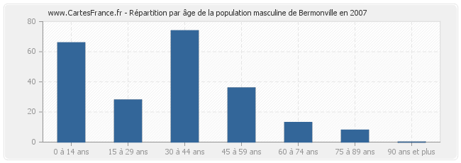 Répartition par âge de la population masculine de Bermonville en 2007