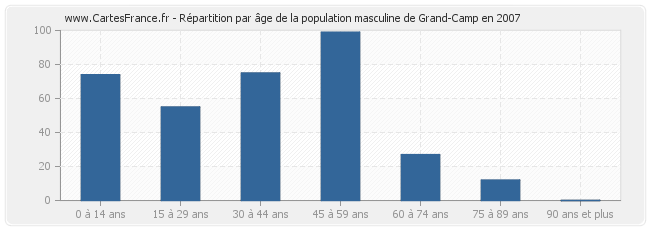 Répartition par âge de la population masculine de Grand-Camp en 2007