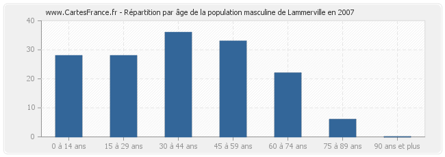 Répartition par âge de la population masculine de Lammerville en 2007