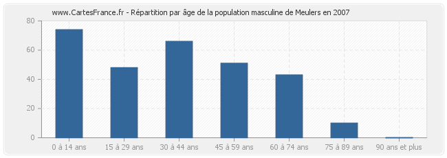 Répartition par âge de la population masculine de Meulers en 2007