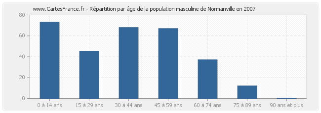 Répartition par âge de la population masculine de Normanville en 2007