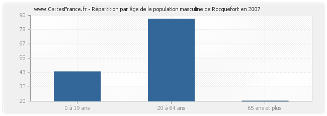 Répartition par âge de la population masculine de Rocquefort en 2007