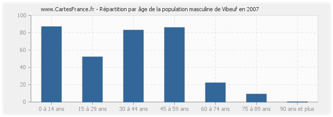 Répartition par âge de la population masculine de Vibeuf en 2007