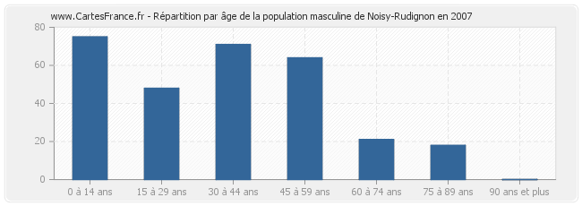 Répartition par âge de la population masculine de Noisy-Rudignon en 2007