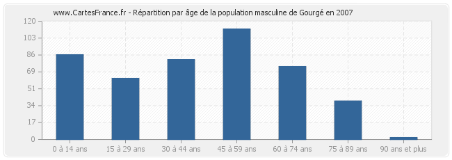 Répartition par âge de la population masculine de Gourgé en 2007