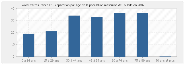 Répartition par âge de la population masculine de Loubillé en 2007