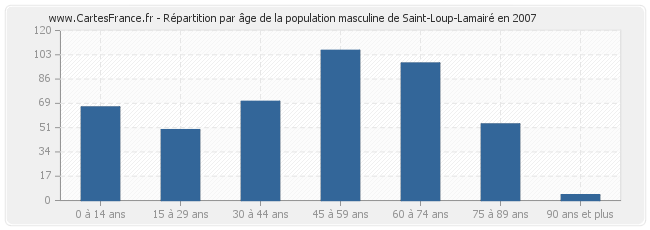 Répartition par âge de la population masculine de Saint-Loup-Lamairé en 2007