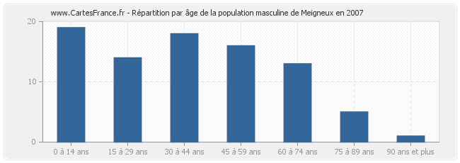 Répartition par âge de la population masculine de Meigneux en 2007