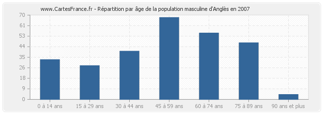 Répartition par âge de la population masculine d'Anglès en 2007