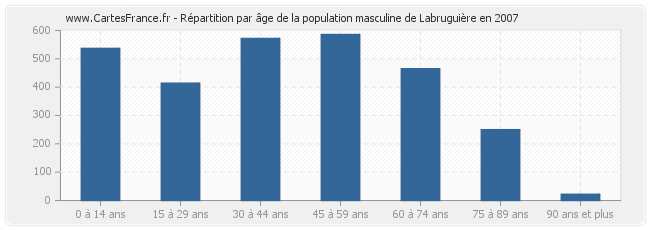 Répartition par âge de la population masculine de Labruguière en 2007