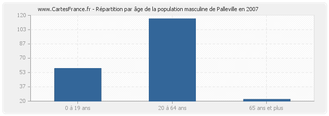 Répartition par âge de la population masculine de Palleville en 2007