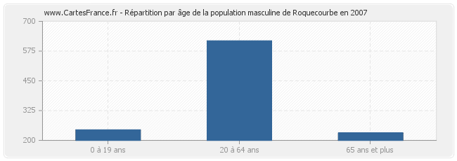 Répartition par âge de la population masculine de Roquecourbe en 2007