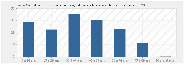 Répartition par âge de la population masculine de Roquemaure en 2007