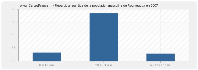 Répartition par âge de la population masculine de Roumégoux en 2007