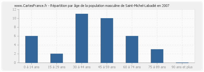 Répartition par âge de la population masculine de Saint-Michel-Labadié en 2007