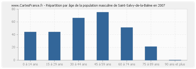 Répartition par âge de la population masculine de Saint-Salvy-de-la-Balme en 2007