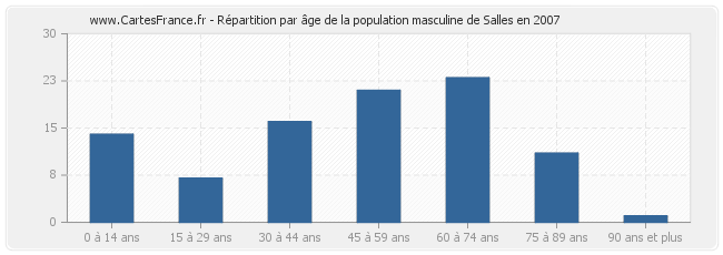 Répartition par âge de la population masculine de Salles en 2007