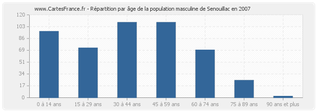 Répartition par âge de la population masculine de Senouillac en 2007