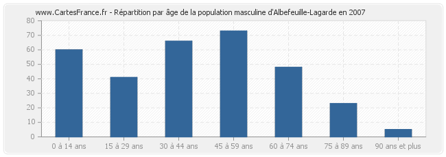 Répartition par âge de la population masculine d'Albefeuille-Lagarde en 2007