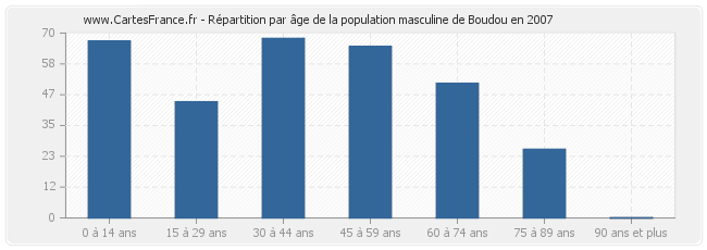 Répartition par âge de la population masculine de Boudou en 2007