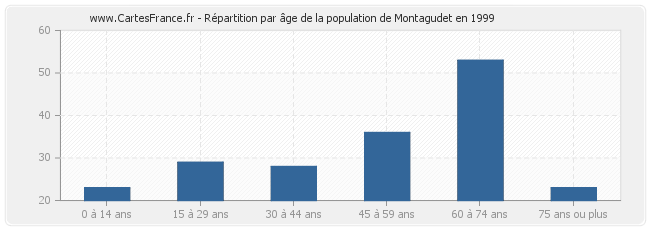Répartition par âge de la population de Montagudet en 1999