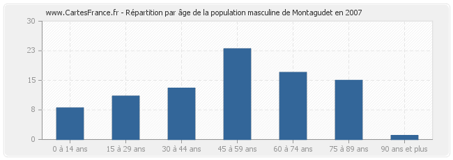 Répartition par âge de la population masculine de Montagudet en 2007