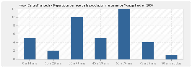 Répartition par âge de la population masculine de Montgaillard en 2007