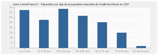 Répartition par âge de la population masculine de Vouillé-les-Marais en 2007