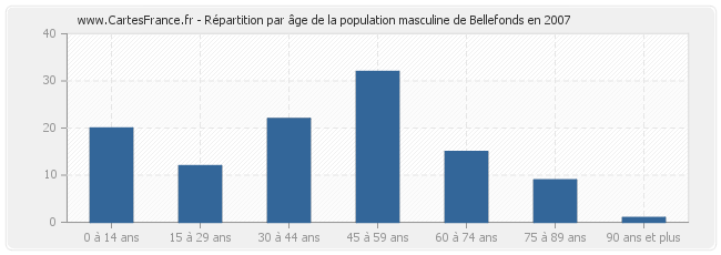 Répartition par âge de la population masculine de Bellefonds en 2007