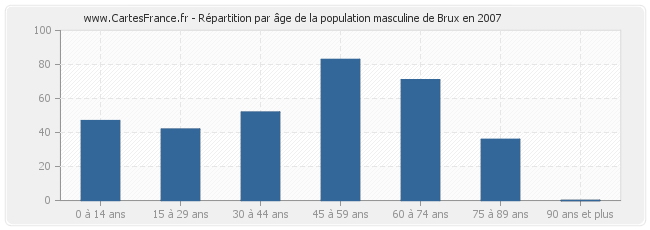 Répartition par âge de la population masculine de Brux en 2007