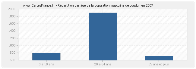 Répartition par âge de la population masculine de Loudun en 2007