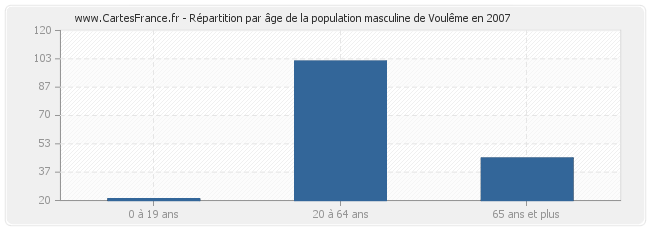 Répartition par âge de la population masculine de Voulême en 2007