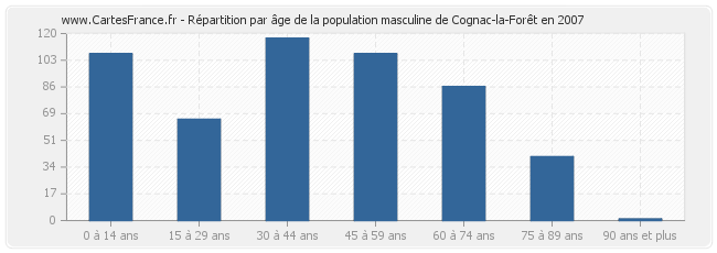 Répartition par âge de la population masculine de Cognac-la-Forêt en 2007