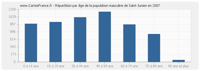 Répartition par âge de la population masculine de Saint-Junien en 2007