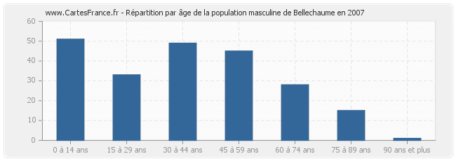 Répartition par âge de la population masculine de Bellechaume en 2007