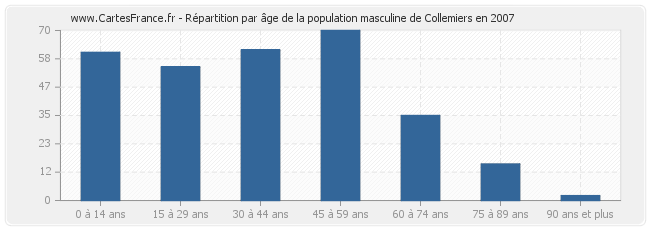 Répartition par âge de la population masculine de Collemiers en 2007