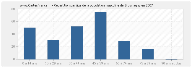 Répartition par âge de la population masculine de Grosmagny en 2007
