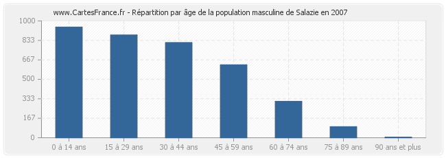 Répartition par âge de la population masculine de Salazie en 2007
